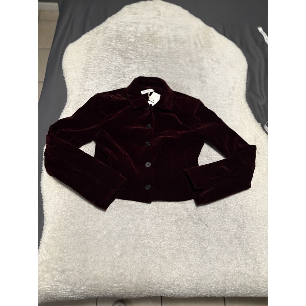 COMMENSE Burgundy Velvet Cropped Jacket Coat Women's Size Small S NWT New
